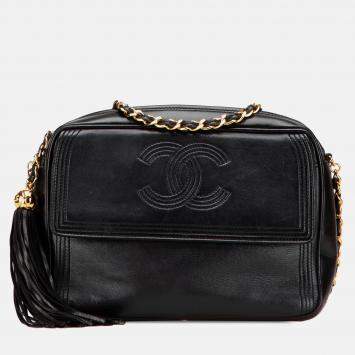 Pre Owned Chanel Black CC Quilted Lambskin Tassel Stitched Flap Crossbody