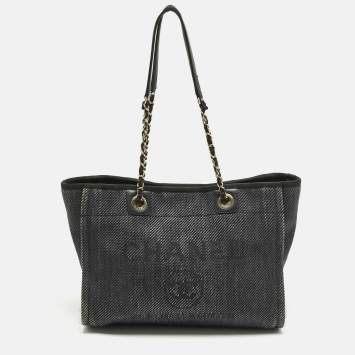 Pre Owned Chanel Black Fabric and Straw Medium Deauville Tote