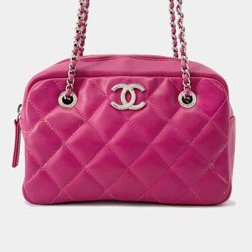 Pre Owned Chanel Cocorain Pink Rubberised Calfskin Chain Shoulder Bag
