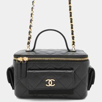 Pre Owned Chanel Vanity Black Caviar Leather Chain Vanity Bag