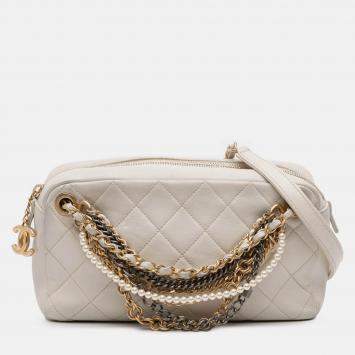Pre Owned Chanel White Quilted Lambskin All About Chains Camera Bag