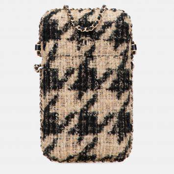 Pre Owned Chanel Brown Tweed Chain Around Phone Holder