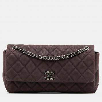 Pre Owned Chanel Purple Quilted Iridescent Caviar Lady Pearly Flap Bag