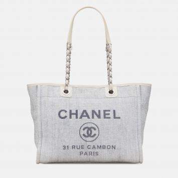Pre Owned Chanel Blue/White Small Denim Deauville Tote