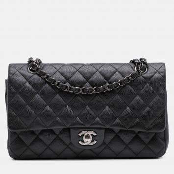 Pre Owned Chanel Black Medium Classic Caviar Double Flap