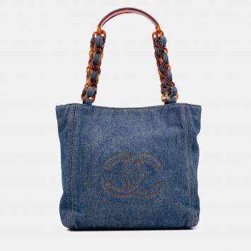 Pre Owned Chanel Blue Small CC Stitched Denim Tote