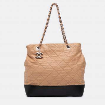 Pre Owned Chanel Brown Large Quilted Iridescent Calfskin VIP Tote