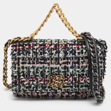 Pre Owned Chanel Multicolor Quilted Tweed 19 Wallet on Chain