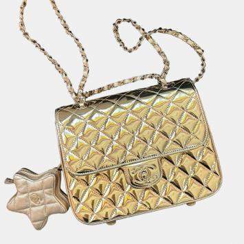 Pre Owned Chanel 24C Gold Patent Leather Star Shoulder Bag