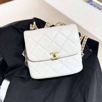 Pre Owned Chanel Ado White Quilted Leather Backpack