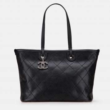 Pre Owned Chanel Black CC Caviar Wild Stitch On The Road Tote