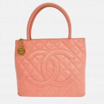 Pre Owned Chanel Pink Calfskin Medallion Tote Handbag