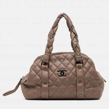 Pre Owned Chanel Brown Distressed Lambskin Lady Braid Bowler Bag