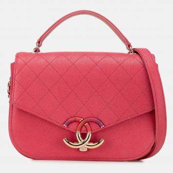 Pre Owned Chanel Pink Small Caviar Paris Cuba Thread Around Flap