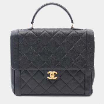 Pre Owned Chanel Matelasse Black Calfskin Leather Handbag 