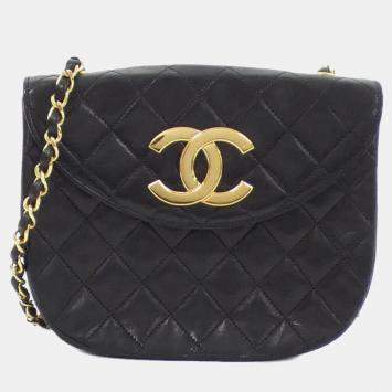 Pre Owned Chanel Black Lambskin Shoulder Bag