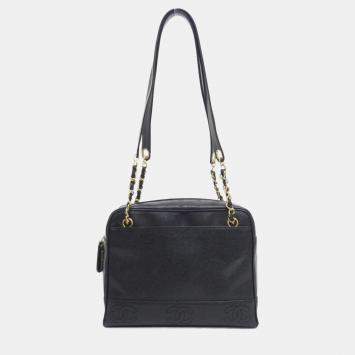 Pre Owned Chanel Black Grained Leather Shoulder Bag GHW