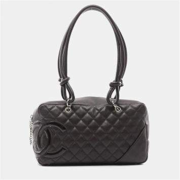 Pre Owned Chanel Cambon Bowling Bag Shoulder Leather Patent Leather  Brown