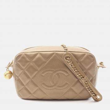 Pre Owned Chanel Matelasse Camera Bag Shoulder In Lambskin Leather  Gold
