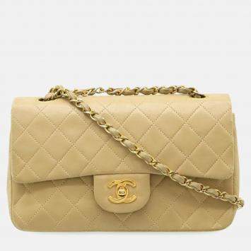 Pre Owned Chanel Matelasse 23 Coco Mark Chain Shoulder Bag With Double Chain Beige Leather