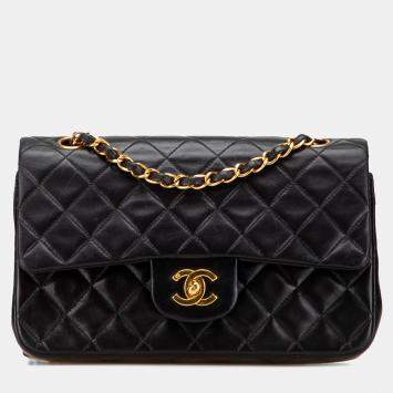 Pre Owned Chanel Black Small Classic Lambskin Double Flap