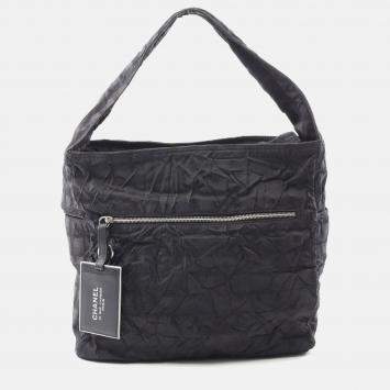 Pre Owned Chanel New Travel Line Black Nylon Coco CC Shoulder Tote Bag