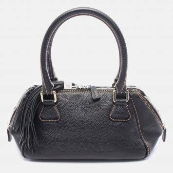 Pre Owned Chanel CC Coco Logo Fringe Black Leather Handbag