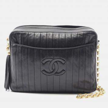Pre Owned Chanel Mademoiselle CC Coco Mark Black Lambskin Leather Shoulder Bag