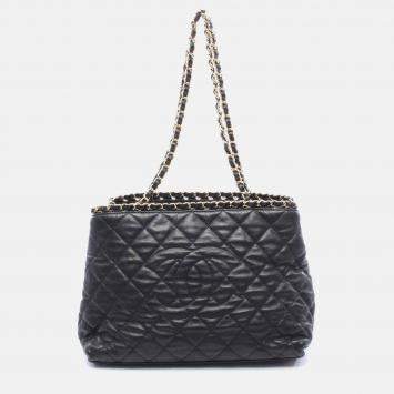 Pre Owned Chanel CC Coco Matelasse Black Leather Chain Shoulder Tote GHW