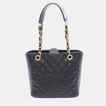 Pre Owned Chanel Matelasse PST Black Calfskin Shoulder Tote Bag GHW 
