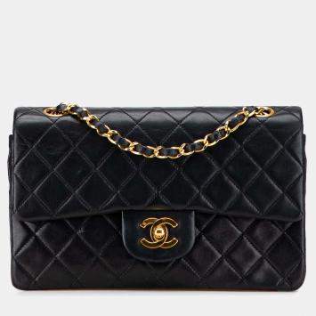 Pre Owned Chanel Black Small Classic Lambskin Double Flap