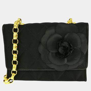 Pre Owned Chanel Black Satin Shoulder Bag