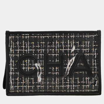 Pre Owned Chanel Black Lambskin PVC Clutch Bag