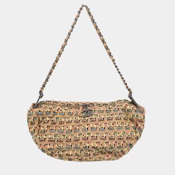 Pre Owned Chanel Beige Fabric Hobo Shoulder Bag