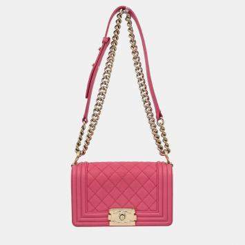 Pre Owned Chanel Boy Chanel Pink Calfskin Small Chain Shoulder Bag