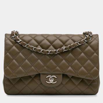 Pre Owned Chanel Brown Jumbo Classic Caviar Double Flap