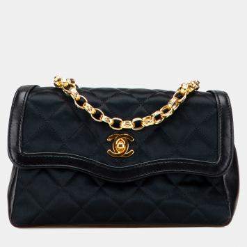 Pre Owned Chanel Black CC Quilted Satin Bijoux Chain Single Flap