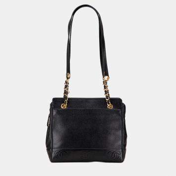 Pre Owned Chanel Black Triple CC Caviar Tote
