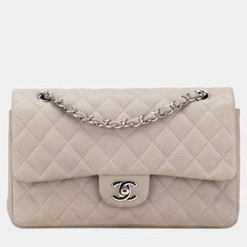 Pre Owned Chanel Grey Medium Classic Caviar Double Flap
