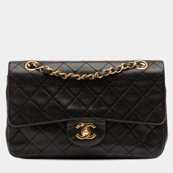 Pre Owned Chanel Black Small Classic Lambskin Double Flap