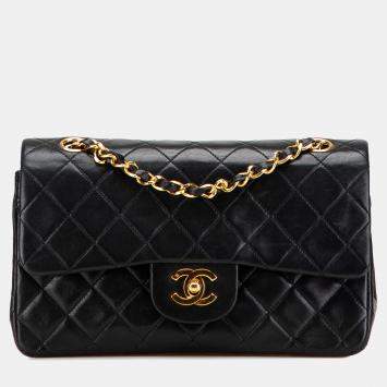 Pre Owned Chanel Black Small Classic Lambskin Double Flap