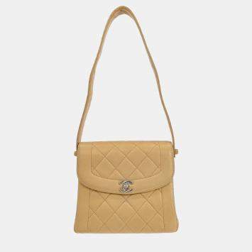Pre Owned Chanel Beige Lambskin Handbag