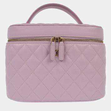 Pre Owned Chanel Light Purple Calfskin Vanity Handbag