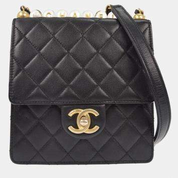 Pre Owned Chanel Black Lambskin Single Flap Shoulder Bag