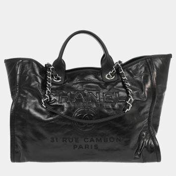 Pre Owned Chanel Black Calfskin Medium Deauville 2way Tote Bag