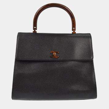 Pre Owned Chanel Black Calfskin Top Handle Handbag