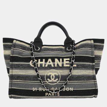 Pre Owned Chanel Gray Canvas Medium Deauville 2way Tote Bag