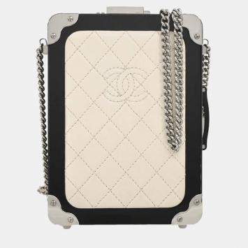 Pre Owned Chanel Plexiglass Lambskin Evening In The Air Trolley Minaudiere Clutch