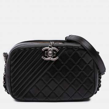 Pre Owned Chanel Black Small Quilted Lambskin Coco Boy Camera Bag