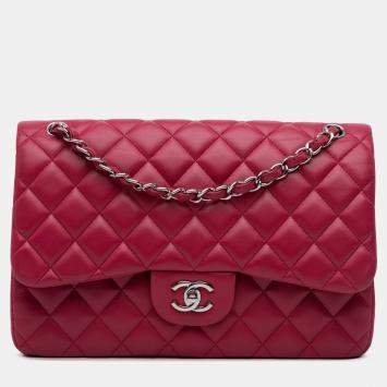 Pre Owned Chanel Pink Jumbo Classic Lambskin Double Flap